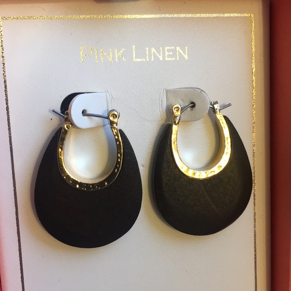 NIB Espresso Wood and Gold Hoop Earrings - Picture 8 of 16